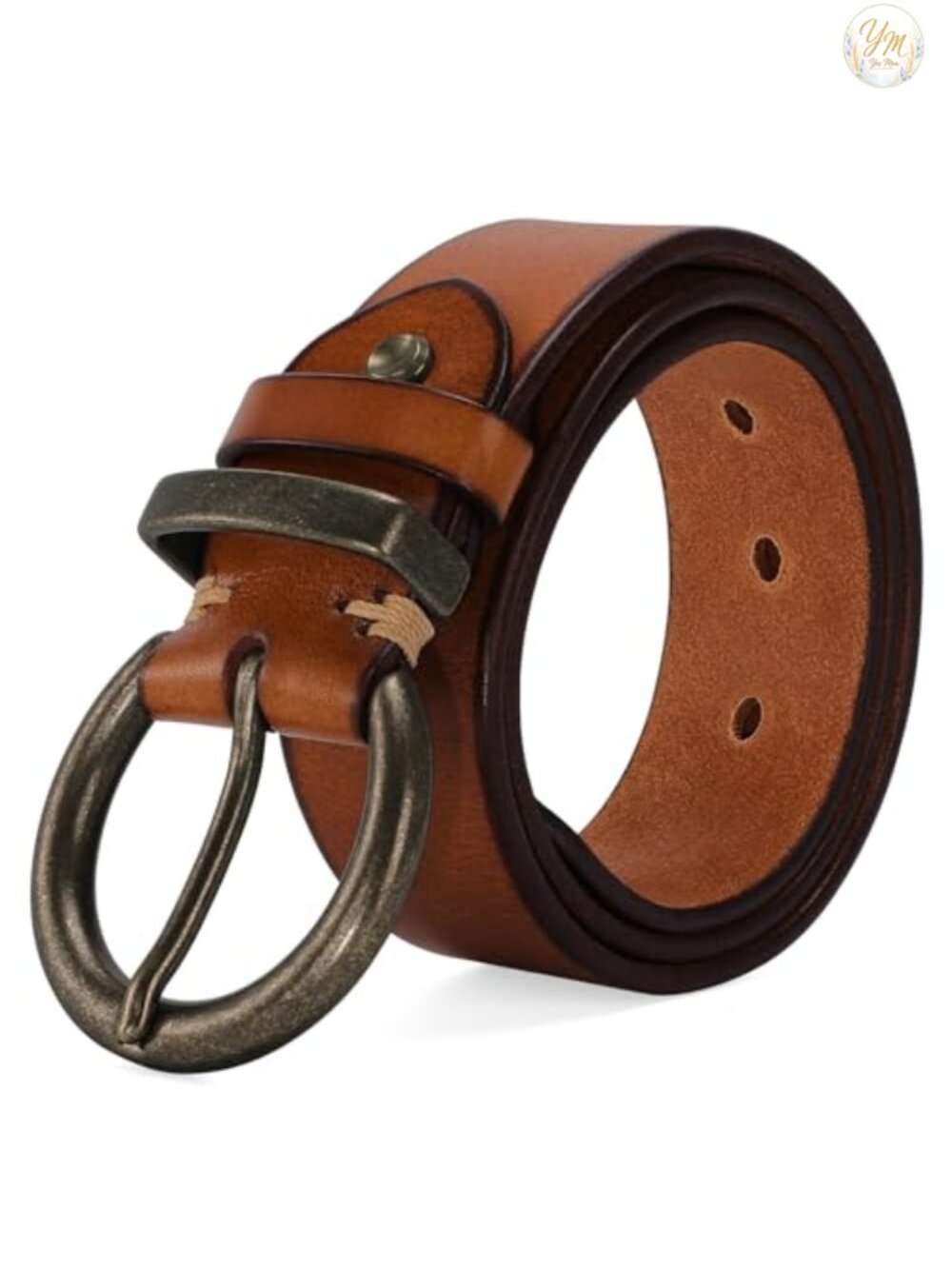 1.5" Leather Belt Large Brass Buckle Vintage Women's